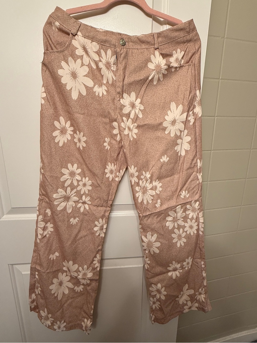 Floral Wide-Leg Women’s Pants in Dusty Rose
